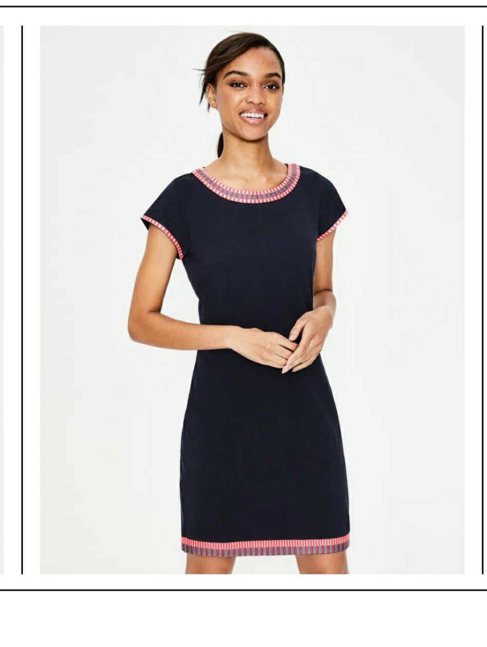 Boden Sena Embroidered Navy Shift Dress with Colorful Trim Size 8